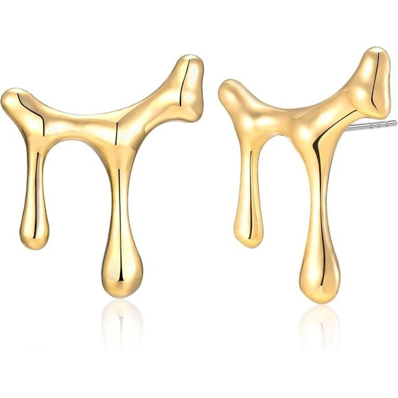 ⭐14K Gold style Plated Personality Stainless Steel Hypoallergenic Earring - Picture 1 of 6